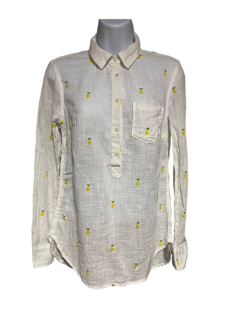 Merona Lemon Print Cotton Popover Shirt Womens S Cotton Weave